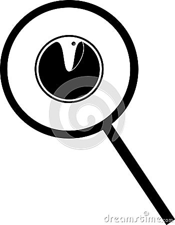 Black silhouette of Chlorella under magnifying glass Vector Illustration